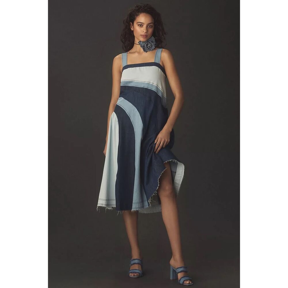 Anthropologie Pilcro Seamed Smocked Midi Dress Size M